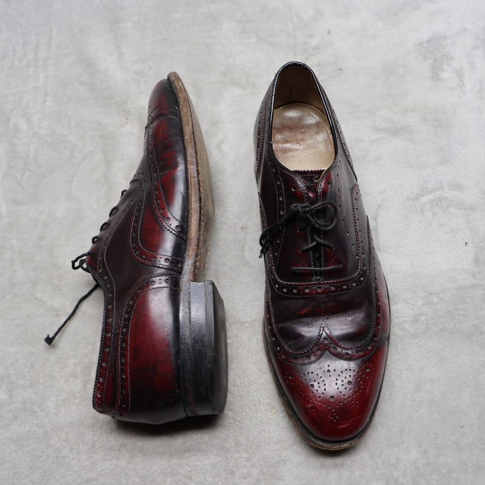 Johnston & Murphy Mens 9D Oxford Shoes Wine Leather Brogue Wingtip Dress 15-1133